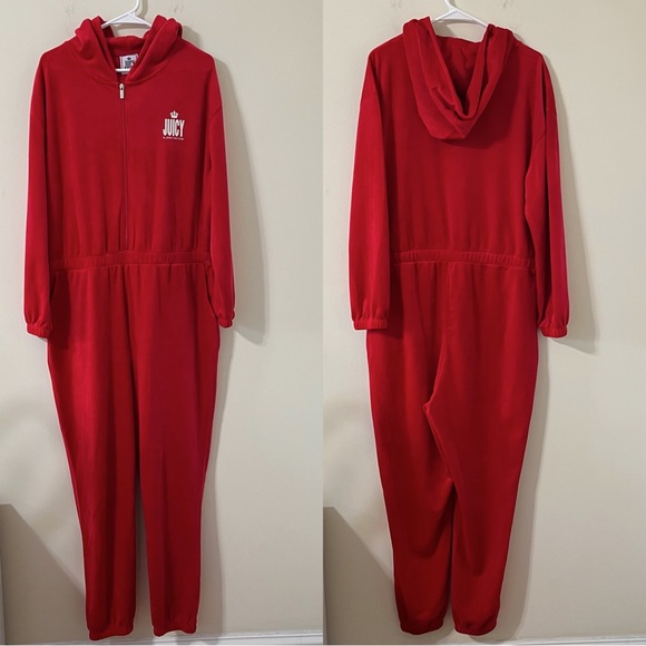 Juicy By Juicy Couture Red Velour Long Sleeve Jumpsuit Size XXL - Picture 2 of 12